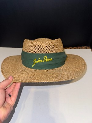 Vintage John Deere Woven Straw Hat Made in USA Sun Gardening Landscaping Farming