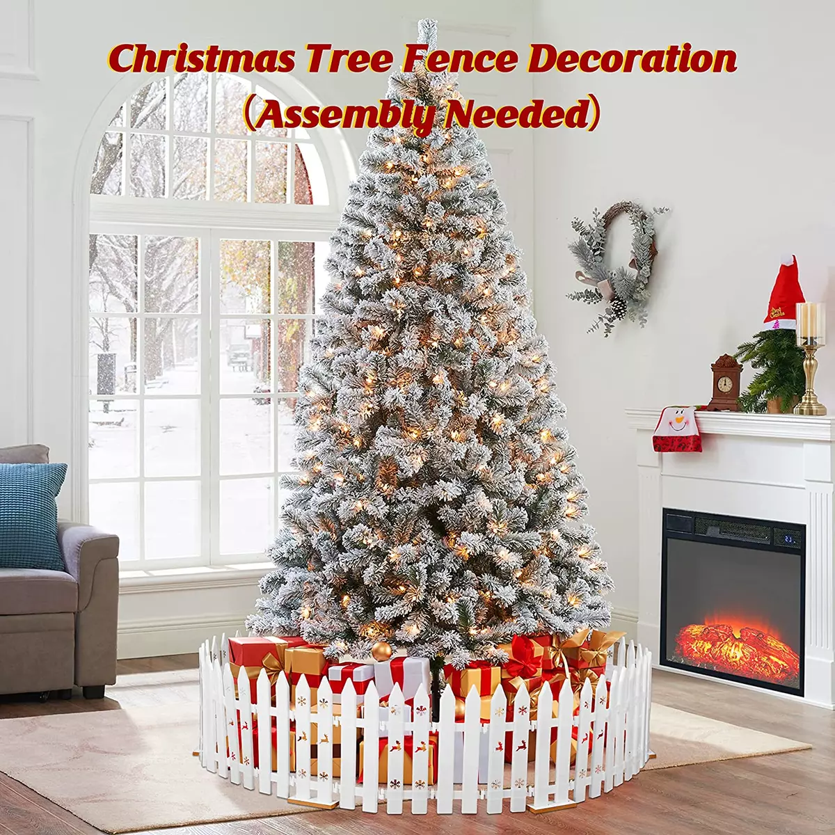 36PCS Christmas Tree Fence Decorations - Xmas Indoor Outdoor Gate for Pet Garden