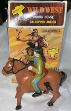 Vintage Wild West Indian Wind up Plastic Toy Galloping Action Riding Horse
