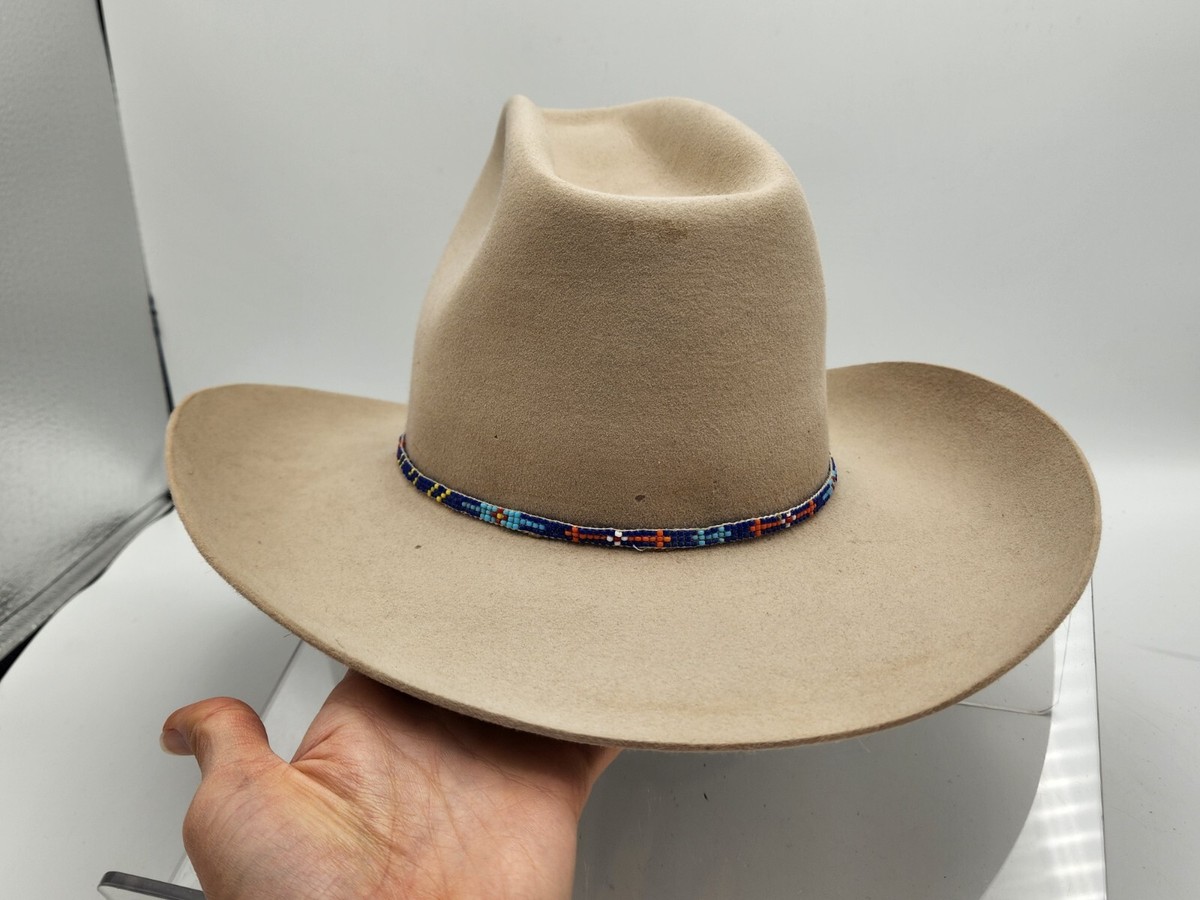 Vintage John B Stetson 6 7/8 XXXXX 5X Cowboy Hat Tan/Beaded