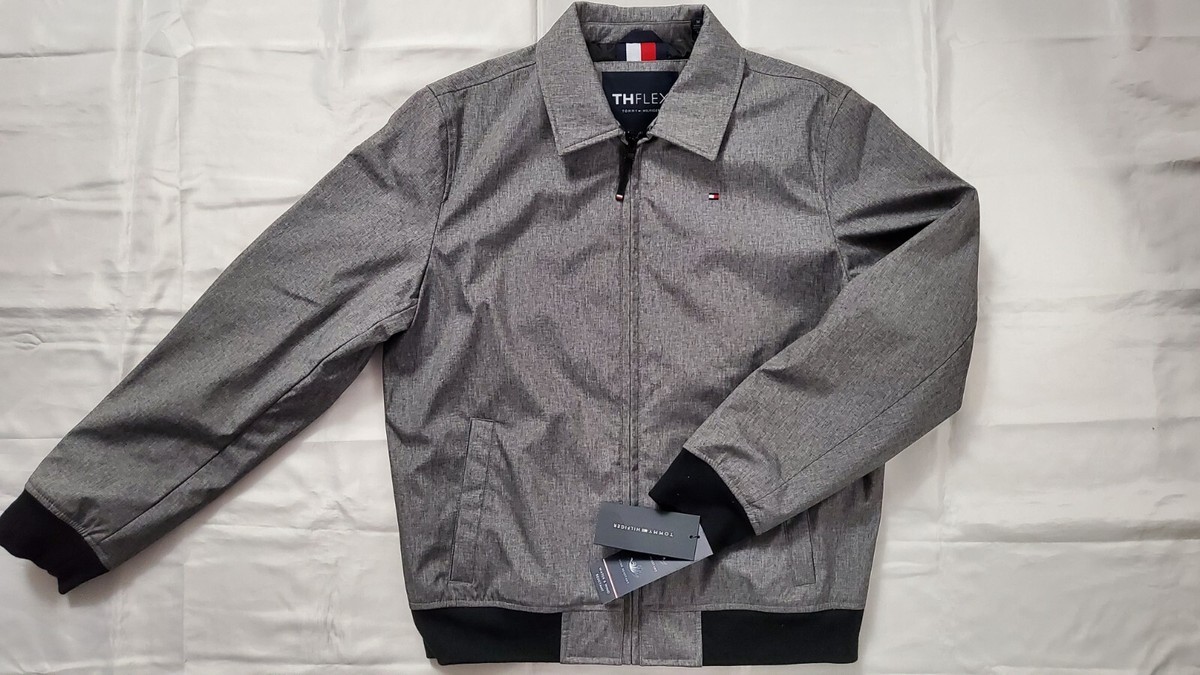 NEW TOMMY HILFIGER MEN'S WATER/WIND RESISTANT HEATHER GRAY BOMBER