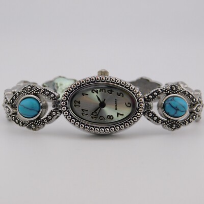 M.Z.BERGER WS04 Turquoise Inlay Quartz Analog Women's Watch Sz. 6'' New Battery