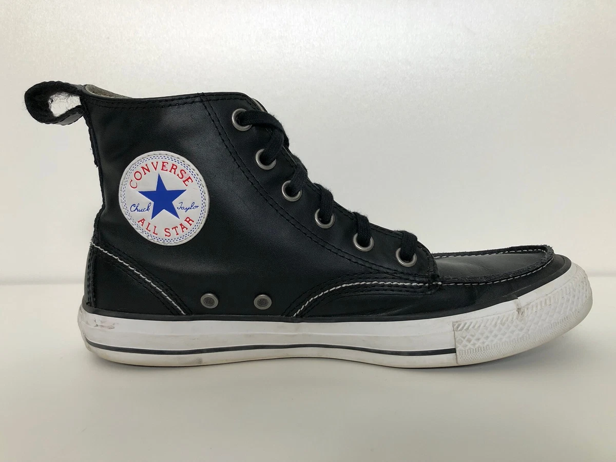 Converse 125647C Black Leather Boat Shoe Chukka Hi Moc Top Sneaker 8/10 | eBay