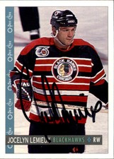 Jocelyn Lemieux Signed Auto 1992-93 O-Pee-Chee card Chicago Blackhawks