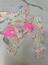 VTG BODY MOTION GIRLS Leotard Leggings Neon Stirrups 6/7 AK97