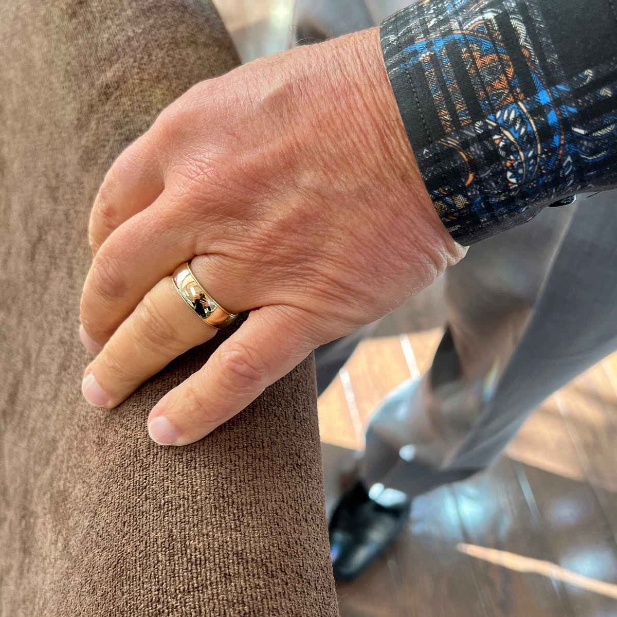 Men s Wide Milgrain Edge Wedding Band Ring 14K Yellow Gold Size 11 7.2 mm