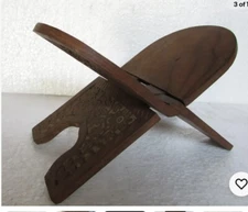 Wooden Book Holder Folding Bible Cookbook Stand Hand Carved Maple Leaf Design