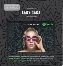  Lady Gaga    Starbucks 2017 gift card on original  cardboard  card Spotify 