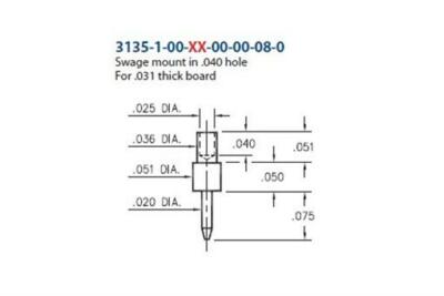100 Mill-Max 3135-1-00-01-00-00-08-0 Male Swage Mount PCB Pins .040''Hole Solder