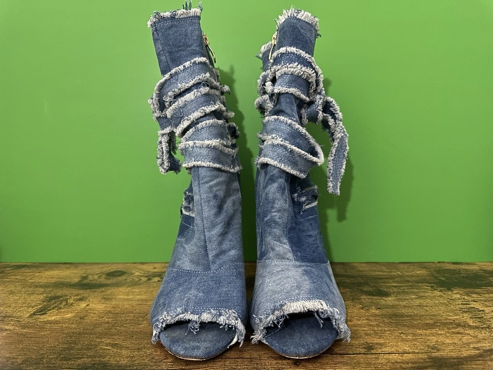 Bota de tornozelo LILIANA Barbara 20 Wmn tamanho 11 peep toe stiletto denim azul - Imagem 3 de 4