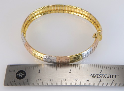 Estate Tri Tone Gold Gilded 925 Sterling Silver 8" Link Bangle Bracelet 23.8g - Picture 6 of 6