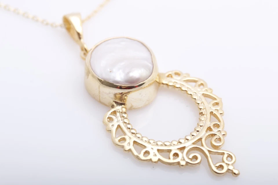 ¡Diseño especial! Juego de joyas turcas hechas a mano perlas blancas de plata de ley 925 Foto 3 de 4