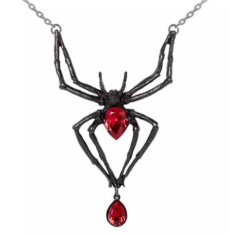 Alchemy Gothic Black Widow Necklace Spider Pendant Red Crystal Teardrop P432B