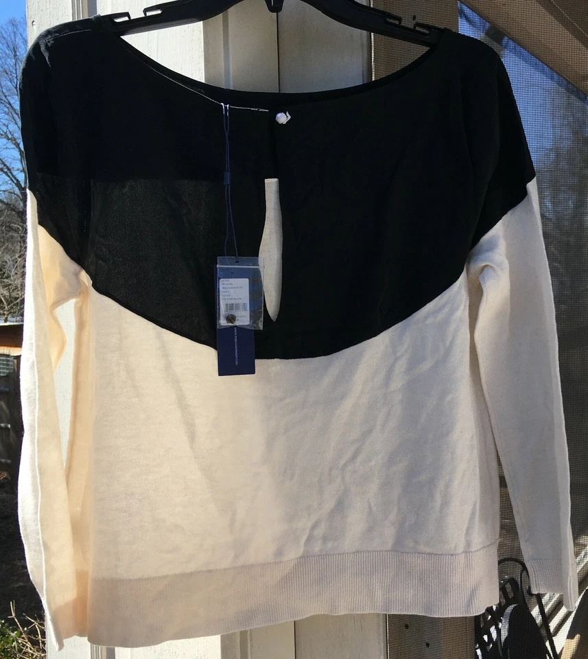 Suéter Top Rebecca Minkoff Reiko Para Mujer Mezcla Seda Cachemira Marfil Negro Talla S Foto 2 de 4