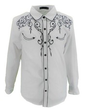 Mazeys Mens White Black Western Cowboy Embroidered Vintage/retro Shirts