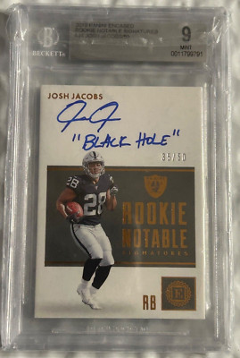 Josh Jacobs 2019 PANINI ENCASED /50 BGS 9 10 ROOKIE AUTO RC Autograph Black Hole