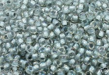 8/0 Round TOHO Japan Glass Seed Beads 261-Rainbow Crystal/Gray Lined 10 grams