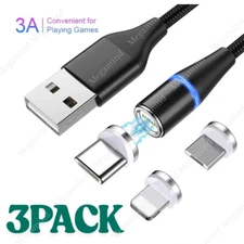 3 PACK Magnetic Phone Charger Fast Charging Cable For Micro USB/Type C/ iPhone