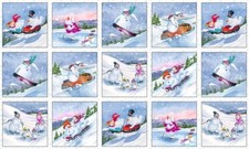 SALE Christmas Block Panel "Let It Snow", by Elizabeth Studios Cotton Fabric
