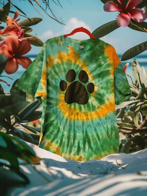 Multi-Color Tie Dye with paw print T-Shirt Short Sleeve Cotton sizes XL-4x