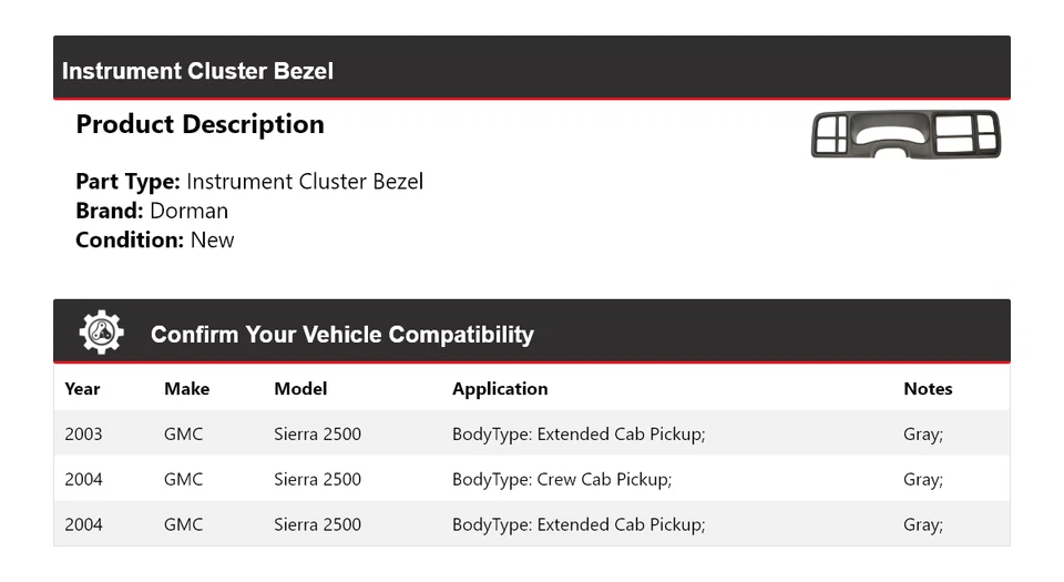 Bisel de cuadro de instrumentos Dorman para GMC Sierra 2500 2003-2004 Foto 2 de 4