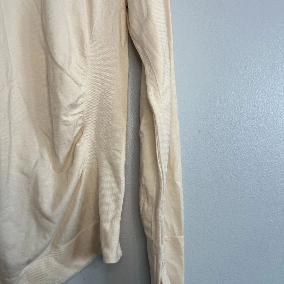 Camiseta Athleta Mujer Manga Larga Talla XL Crema Atlética Atletismo Correr Cerradura Foto 3 de 4