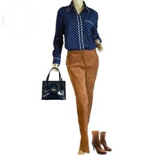 WOMEN'S VINTAGE CIRCA 1980'S TAN BROWN FLARE LEG SUEDE PANTS SIZE SMALL