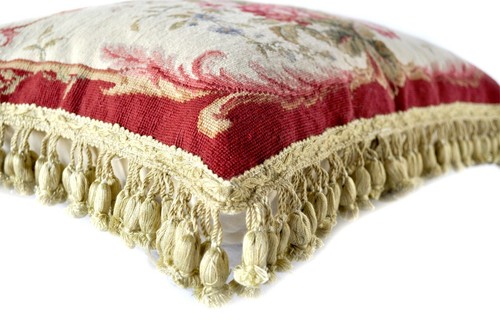 Wool Needlepoint Throw Pillow Cover Handmade Rose Bouquet Scrolls Cushion 16x20 - Picture 7 of 11