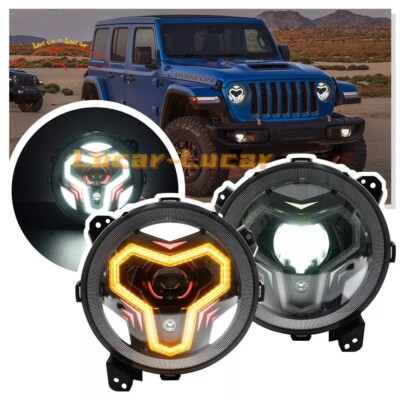 Bi LED Projector Headlights w/Switchback Welcome DRL for 18+ Jeep Wrangler JL JT
