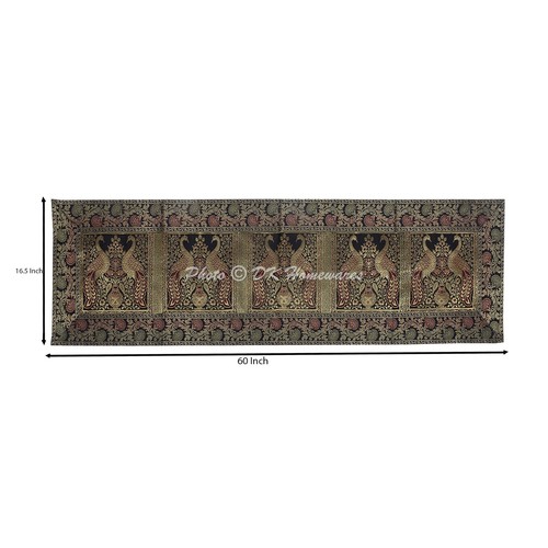 Runner da tavolo decorativo broccato indiano nero 5 piedi pavone matrimonio copritavolo - Foto 3 di 6