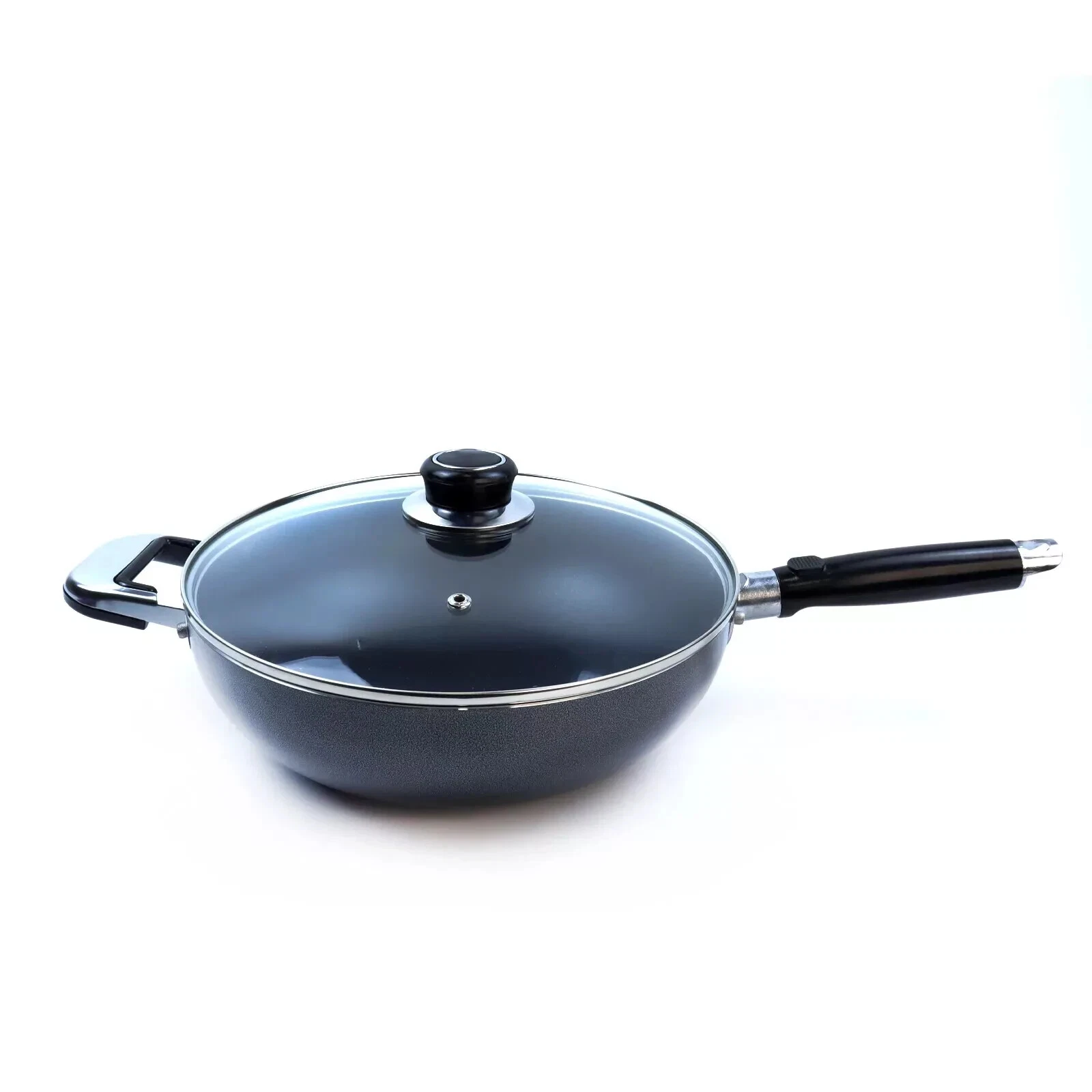 NON STICK ALUMINIUM WOK SAUCEPAN FRYING STIR GLASS LID COOKING PAN NEW
Opens in a new window or tab