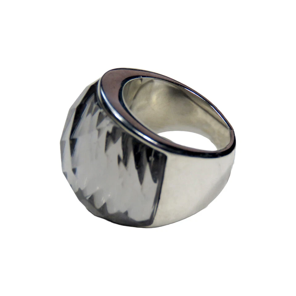 Women's Polished Stainless Steel Ring with Smoke Stone Accent, Size 7 - Image 2 of 2