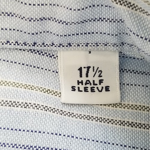 Camisa Manhattan Para Hombre 17.5 Azul Rayas Sin Arrugas Oxford Manga Corta - Imagen 4 de 8