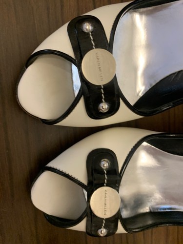 KAREN MILLEN White & Black Peeptoe Heels 38:7 - Picture 2 of 11