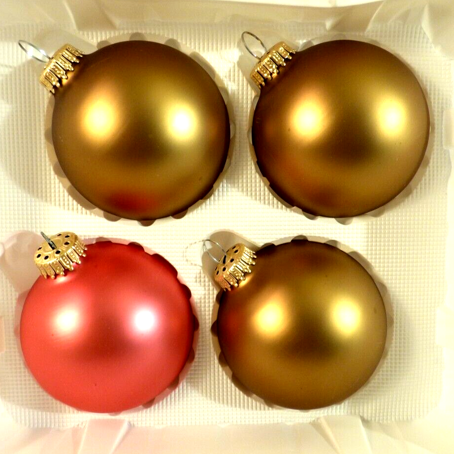 3 Matte Gold & 1 Matte Pink Glass Christmas Tree Balls 31/4 Inches Set of 1 eBay
