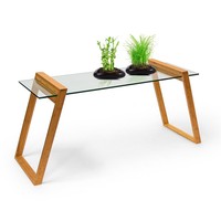Relaxdays Mukai Glass & Wood Bamboo Coffee Table Standard 1 Level Sofa Side E... Relaxdays Mukai Glass & Wood Bamboo Coffee Table Standard 1 Level Sofa Side E...