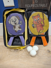 Kids Table Tennis Ping Pong Paddle Set 4 Paddles 3 Balls Zip Carry Case BNWT