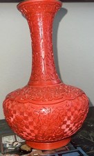 赤色彫刻装飾花瓶 民国 剔紅花卉紋瓶 骨董品 中国 古美術 中国雕漆花瓶| eBay