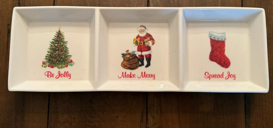 Plato para servir de cerámica blanca de 3 secciones con vacaciones de Navidad Martha Stewart BR1 Foto 2 de 4