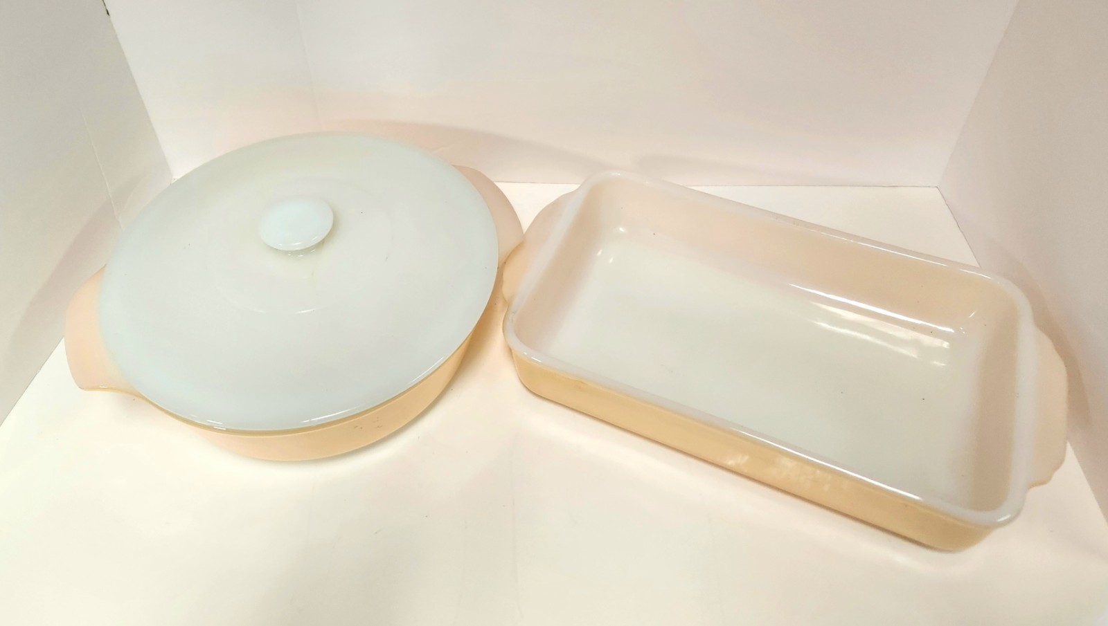 Vintage Fire-King Peach Lustre 8pc Dinner & Bakeware Set USA Mid Century