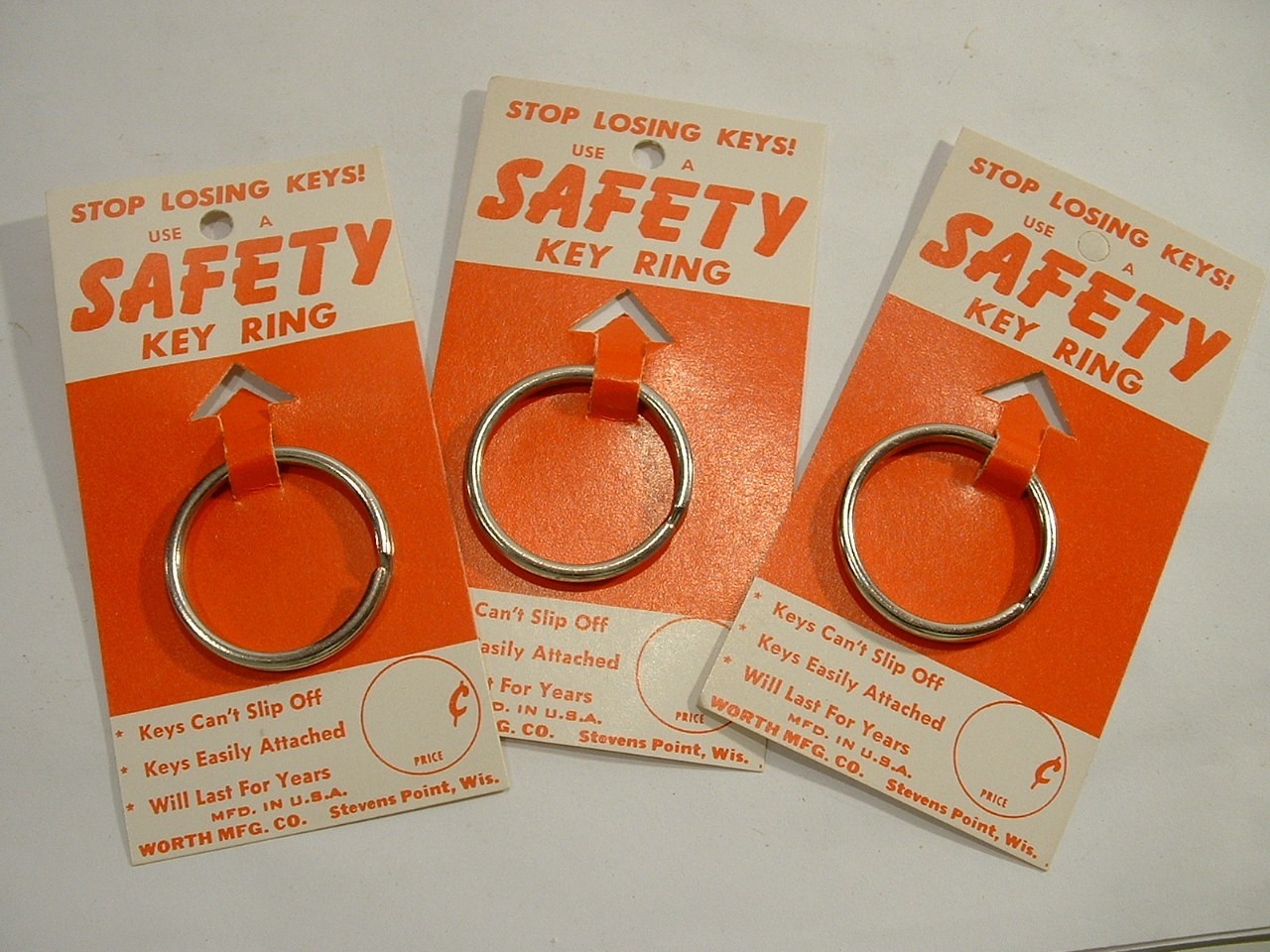 Vintage - Worth Mfg. Co. Factory Carded "Safety Key Ring"  (51 total)
