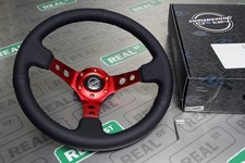 Nrg 350mm 3 Dish Sport Steering Wheel Black Leather W Red Spokes Round Holes