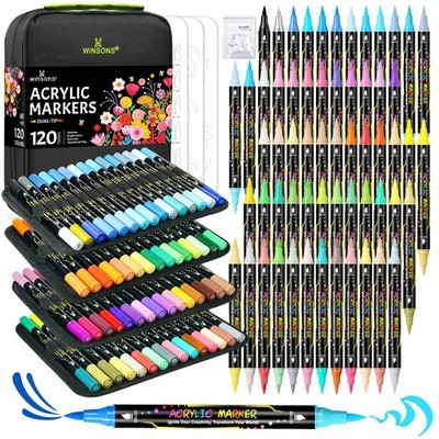 120 Colors Acrylic Paint Markers, Permanent Dual-Tip Acrylic Markers Set, Sof...