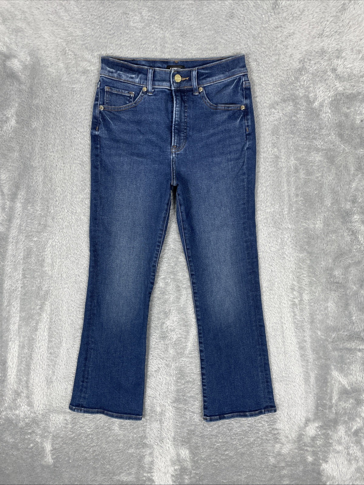 Express Jeans Women's 4 Blue Cropped Flare High Rise  Stretch Pants Trendy