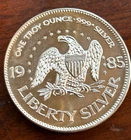 1 Troy Oz. .999 Fine Silver  round ~ 198X  Eagle  / Liberty Bell  AU condition