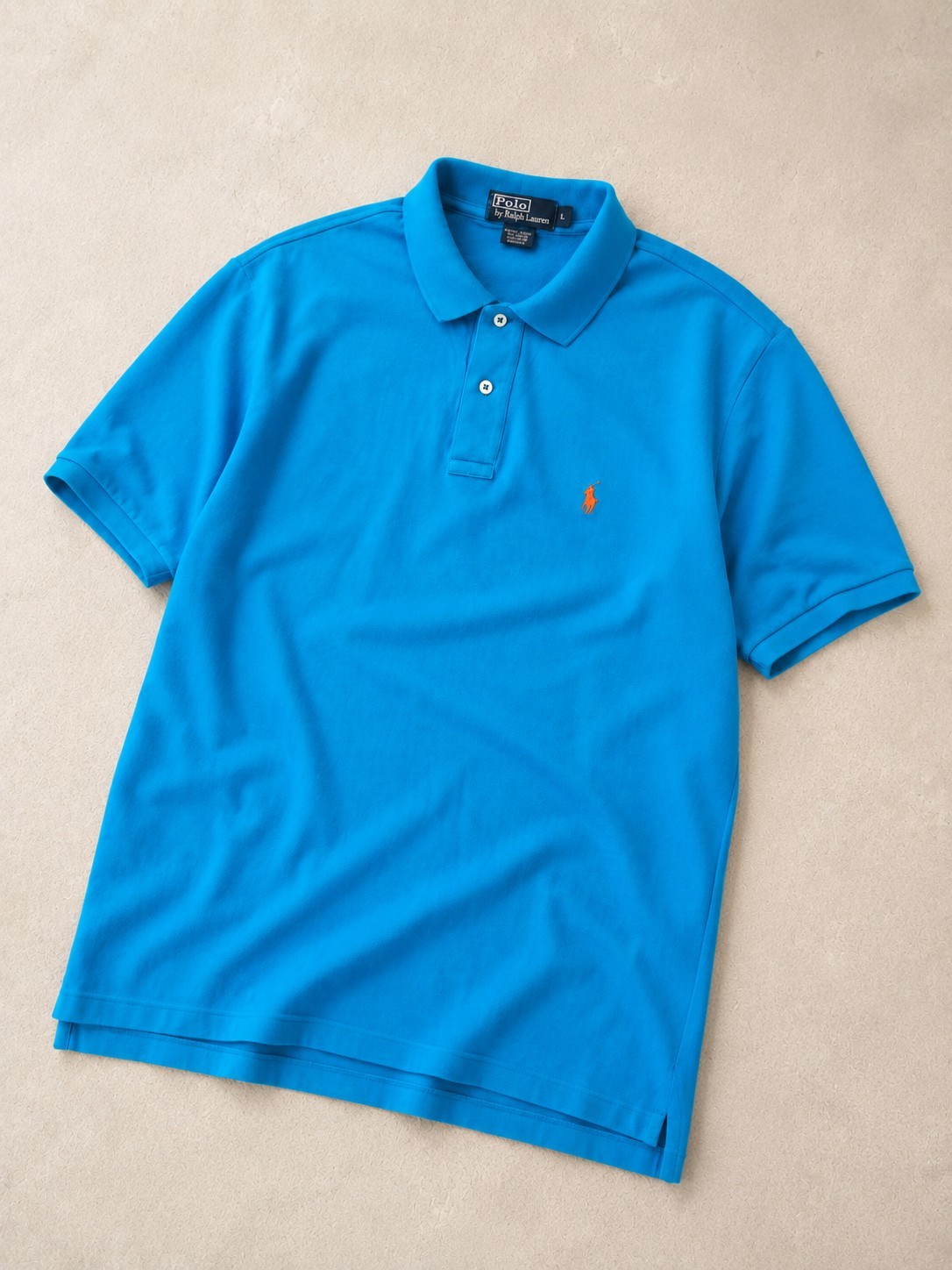 Polo RALPH LAUREN Uomo Blu Royal Taglia L - Classic Fit - Arancione- Originale