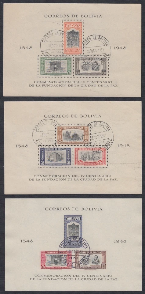 Bolivia HB-5/7 1951 IV Centenario de la Fundación de la Ciudad de La Paz Usado