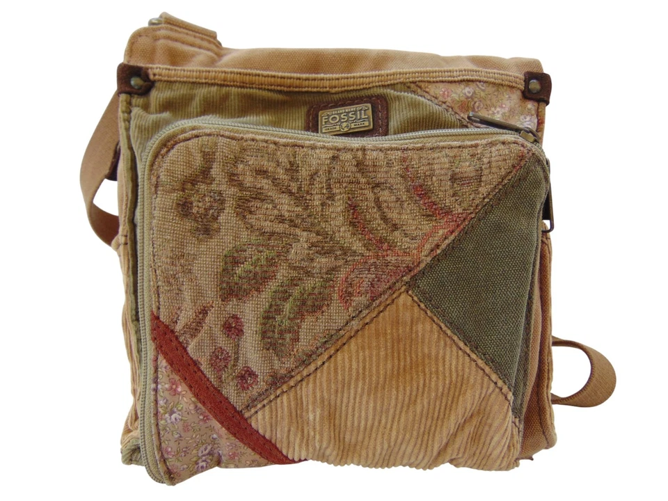 Bandolera Vintage Fossil Patchwork - Pana Lona Boho Y2K Llavero Dije Foto 2 de 4