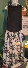 Vintage Pea Patch Dress 80s Sleeveless Black Tan Flair Palm Tree Ladies Face 13