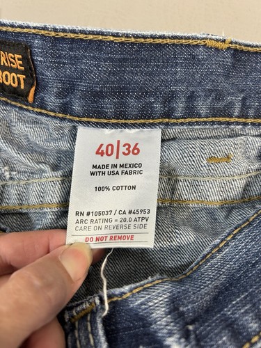 Ariat FR M4 Low Rise Bootcut Jeans Mens 40x36 Blue Medium Wash Denim Work Wear - Picture 10 of 13